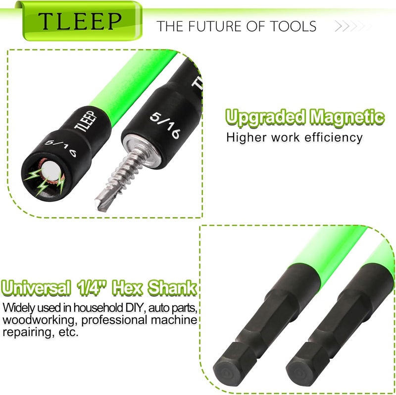 TLEEP 150MM 1/4" 5/16" 3/8" Magnetic Power Nut Driver Set for Impact Drill, 1/4" Hex Head Drill Bit Set SAE Screwdriver Socket Set, Chrome Vanadium Steel Quick Change Chuck Socket Wrench Nut Setters - Image 5